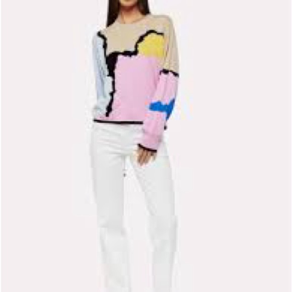 Wispr Aubrey Silk-Blend Cream Multicolor Pullover Sweater Women's Large abstract - Picture 3 of 9